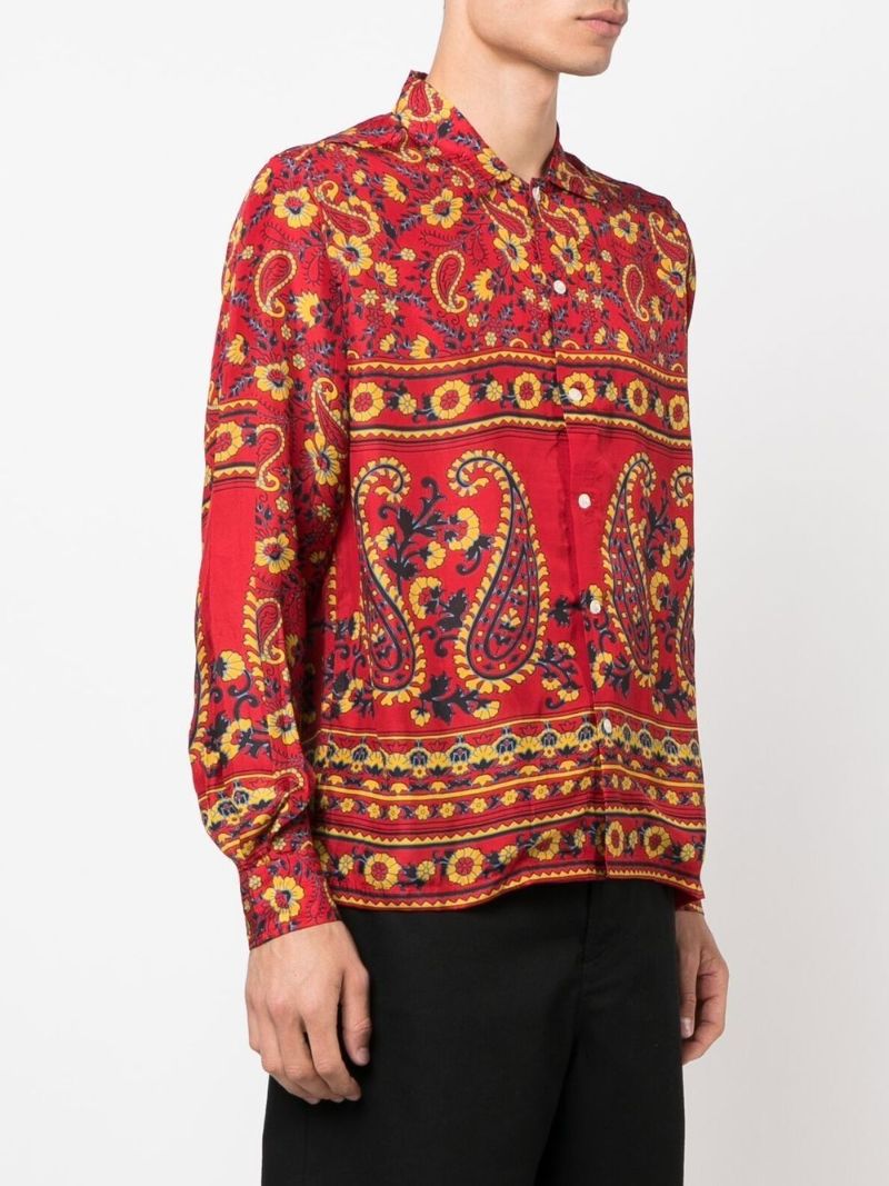 Red Cherry Paisley Print Silk Shirt