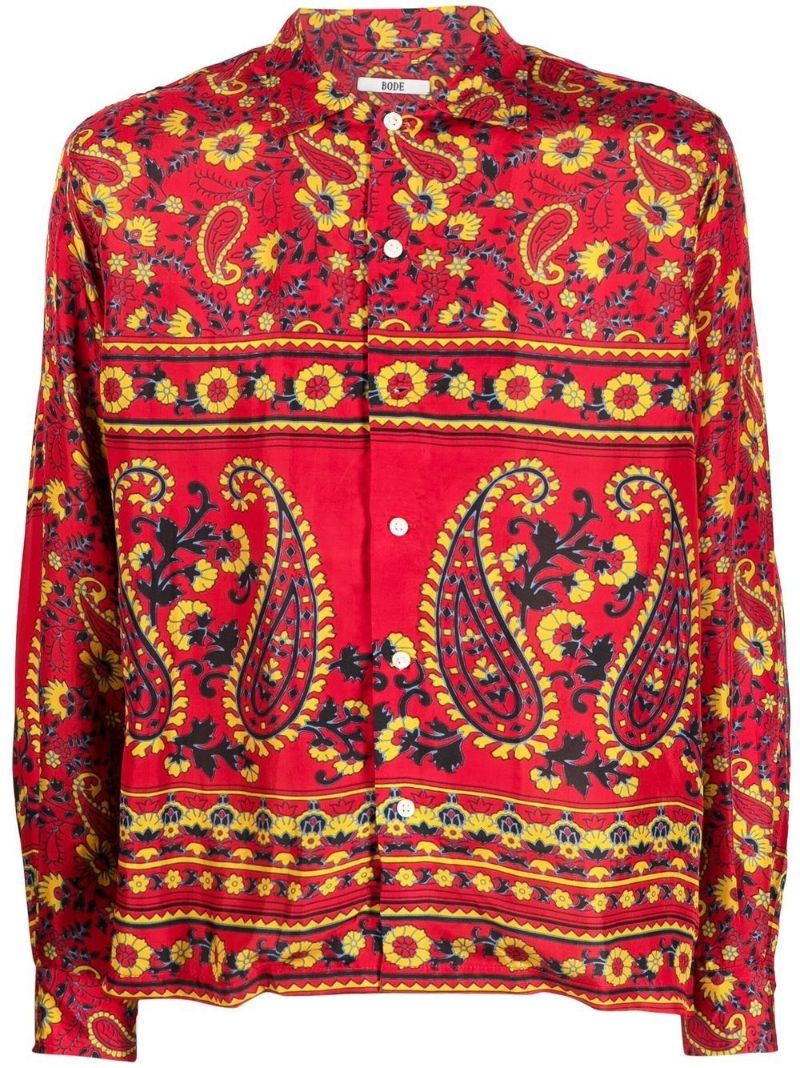 Red Cherry Paisley Print Silk Shirt