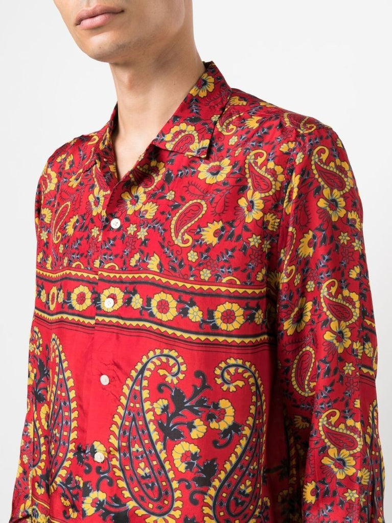Red Cherry Paisley Print Silk Shirt