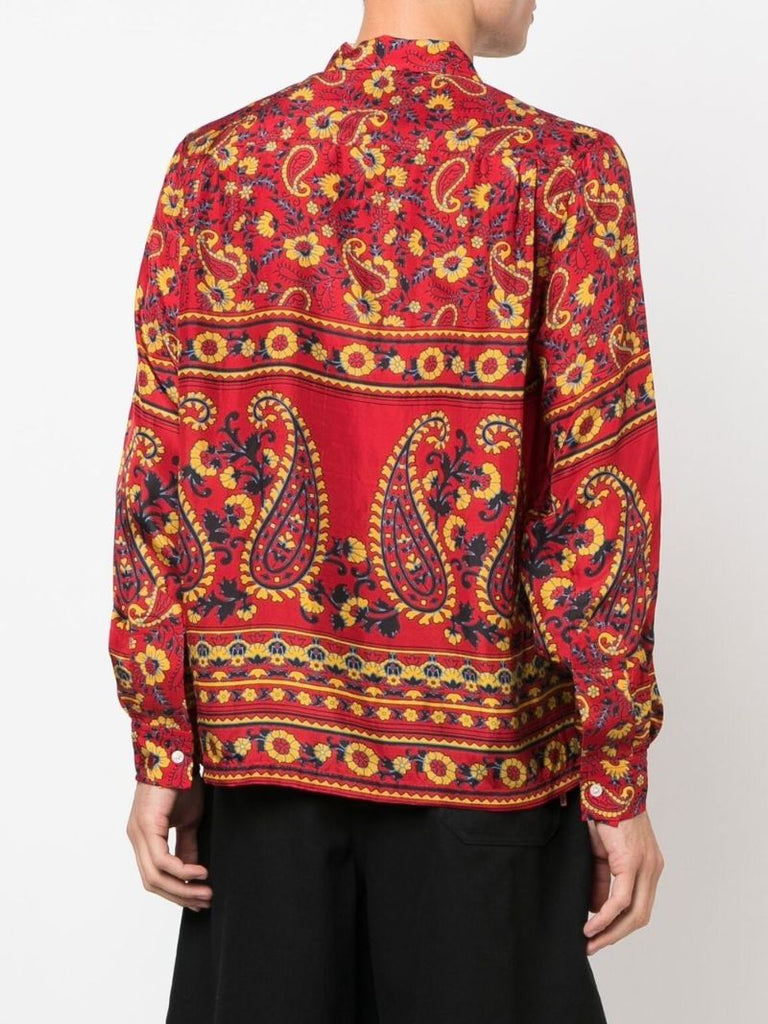 Red Cherry Paisley Print Silk Shirt