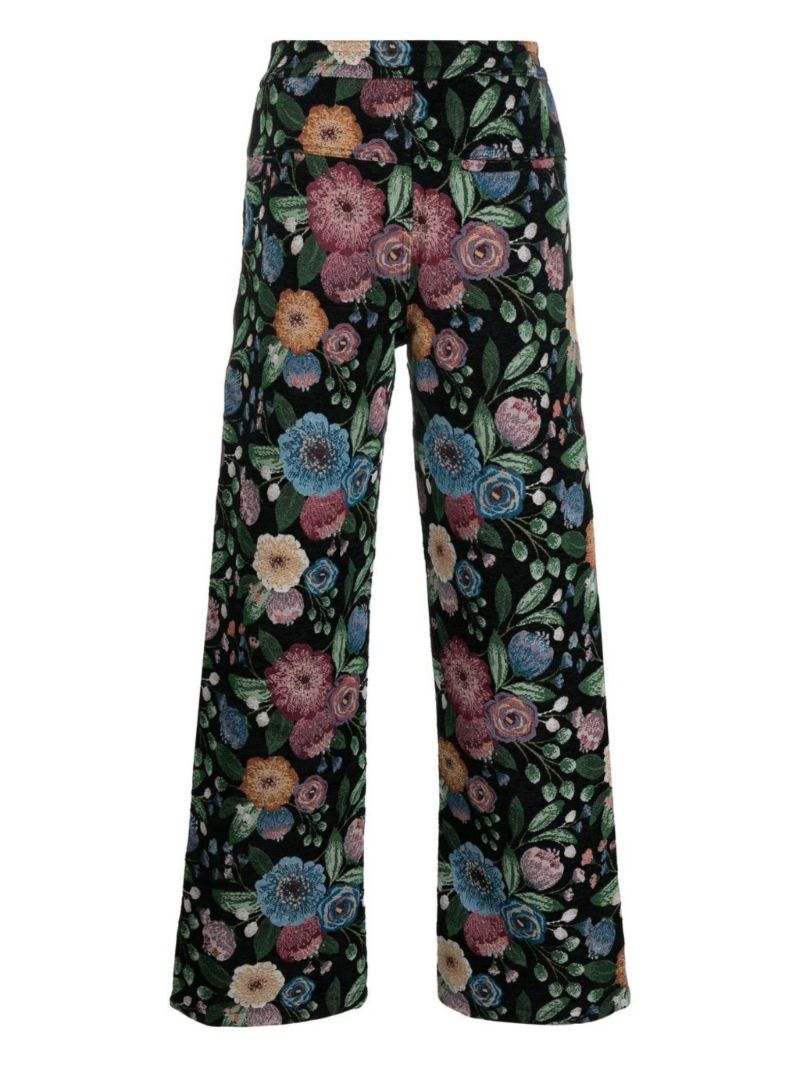 Black Floral Jacquard Trousers