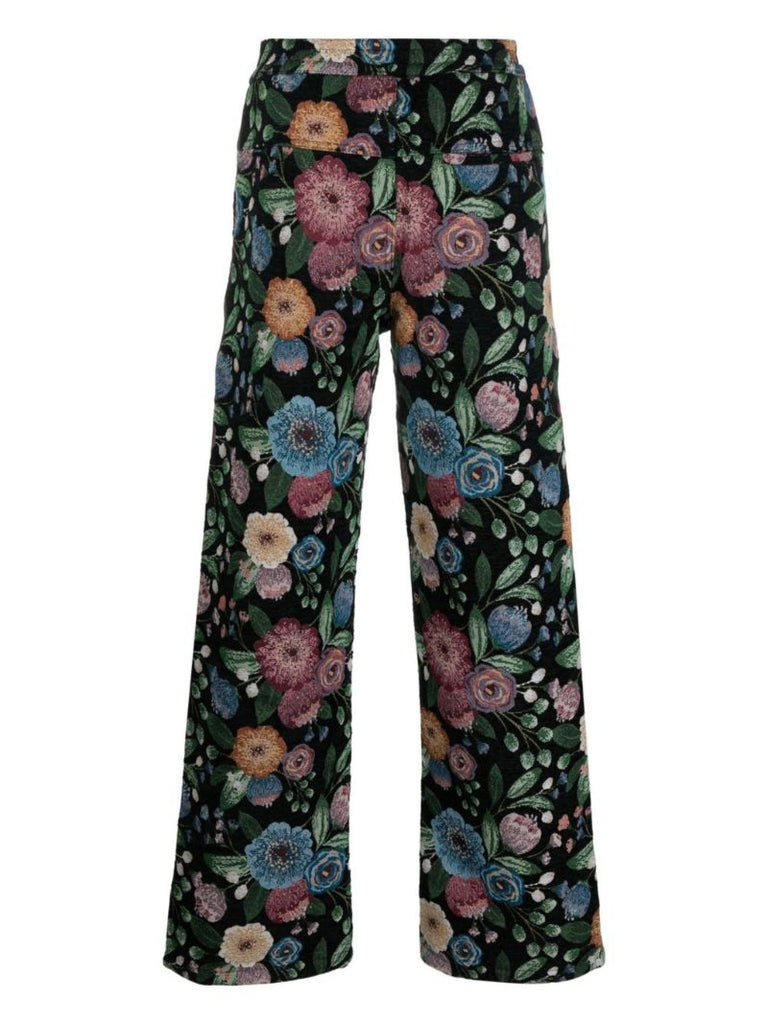 Black Floral Jacquard Trousers