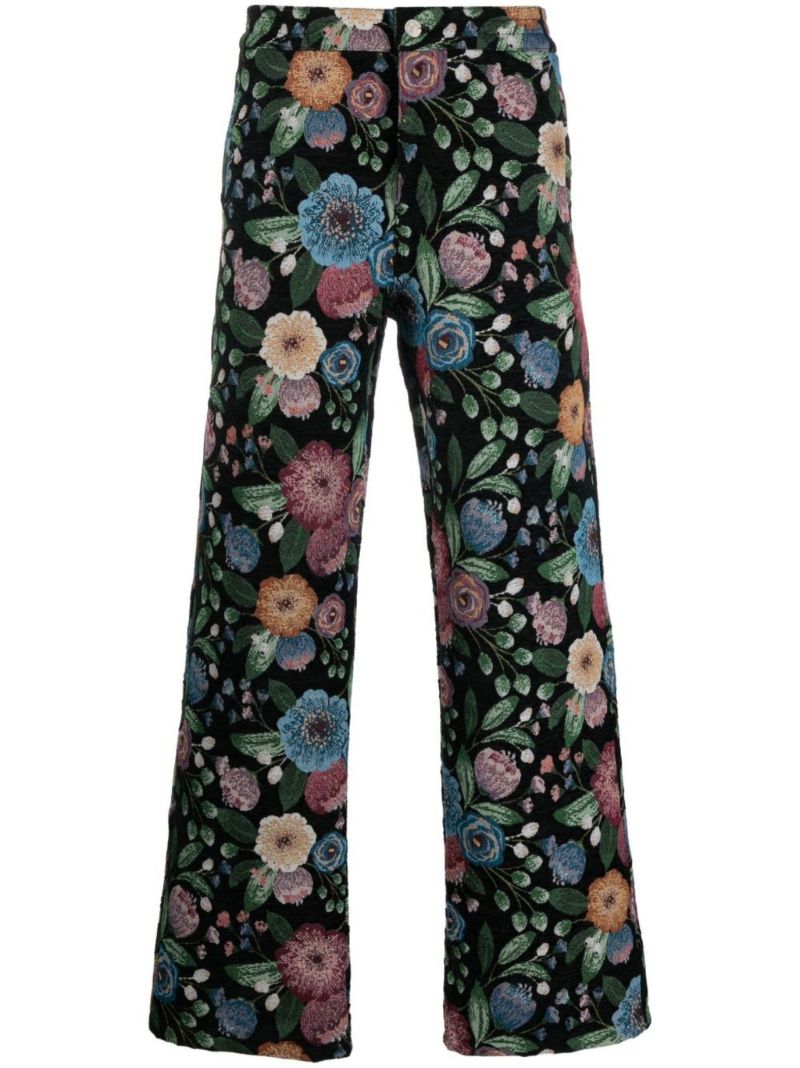Black Floral Jacquard Trousers