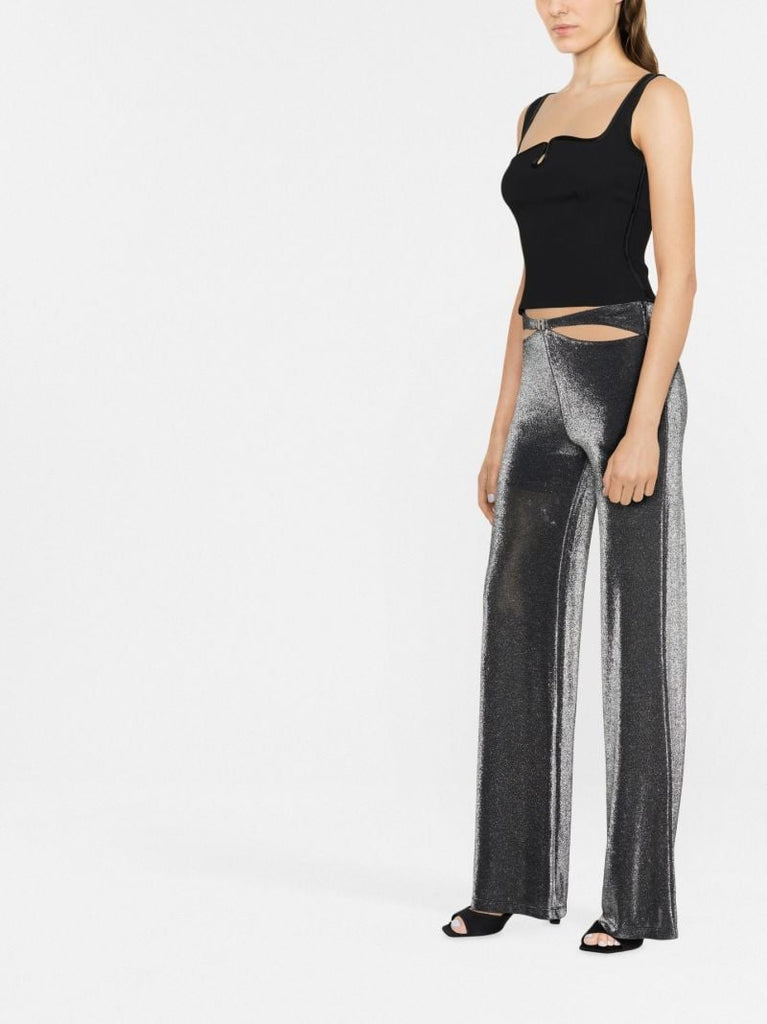 Black Cut-out High Waist Flared Trousers