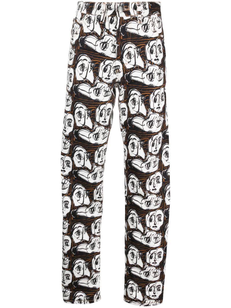 Black Art Face Straight-leg Jeans