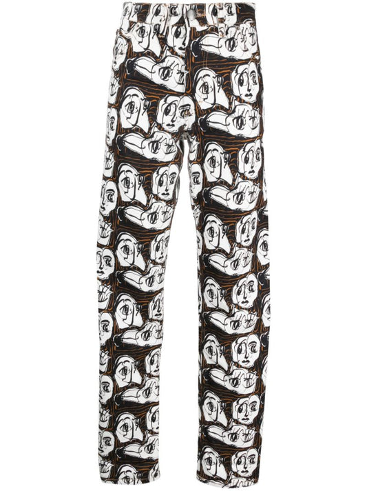Black Art Face Straight-leg Jeans