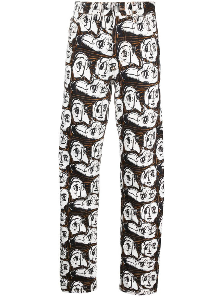 Black Art Face Straight-leg Jeans