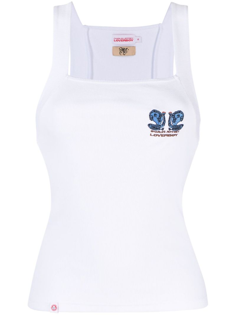 White Embroidered Logo Organic Cotton Tank Top