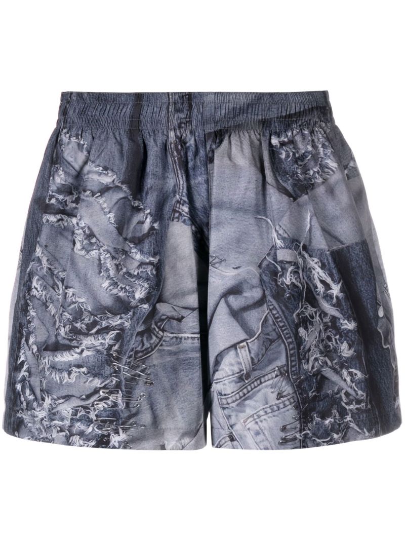 Grey Graphic Print Swim Shorts