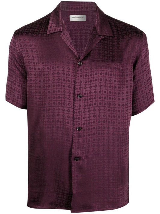 Purple Short-sleeved Silk Shirt
