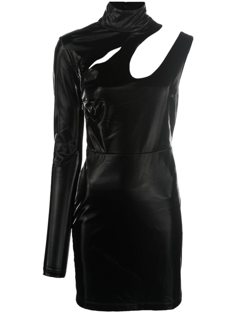 Black Fallem Cutout Vinyl Mini Dress