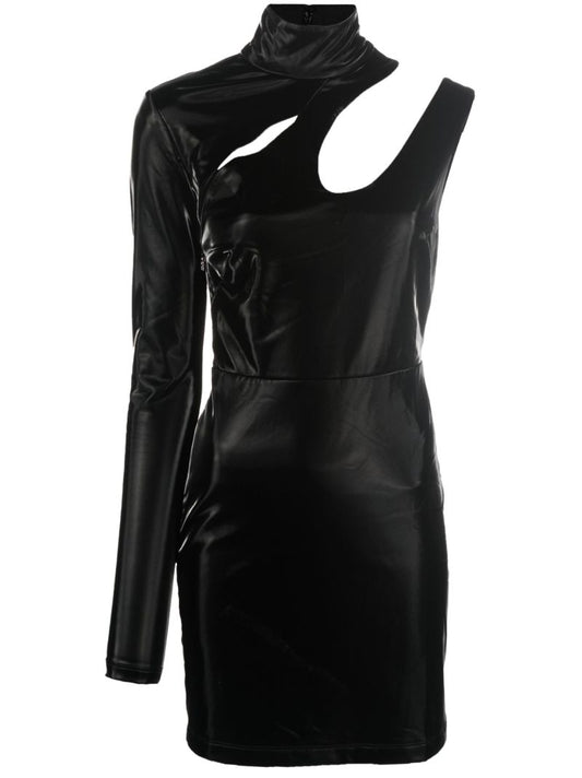 Black Fallem Cutout Vinyl Mini Dress