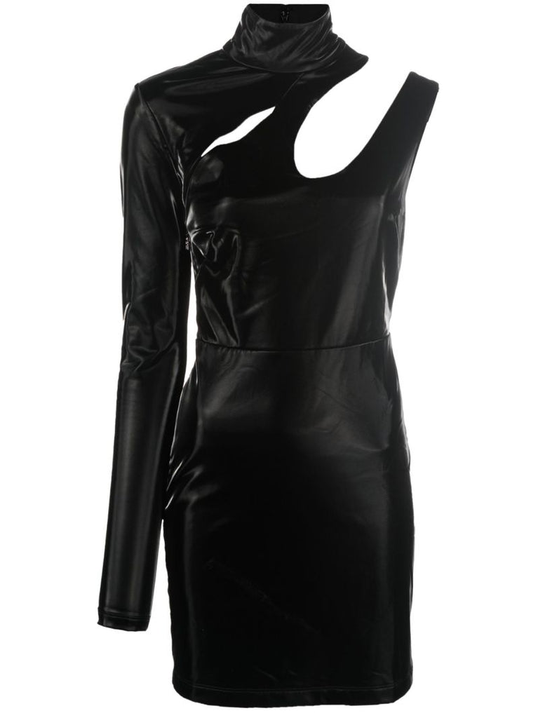 Black Fallem Cutout Vinyl Mini Dress