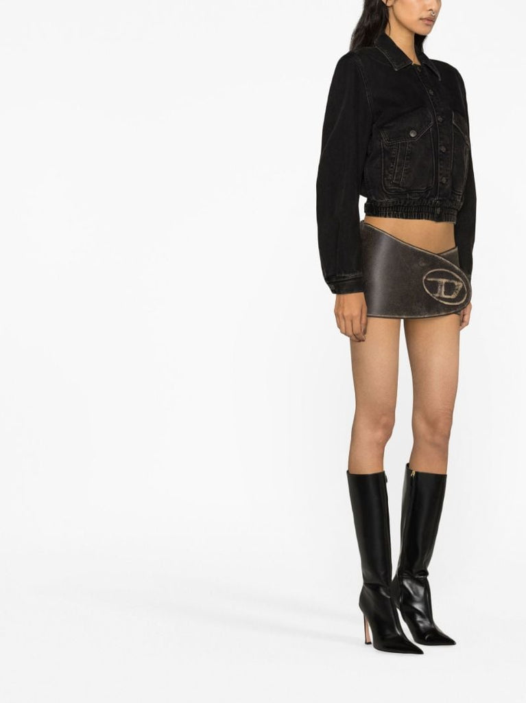 Brown Distressed Leather Mini Skirt
