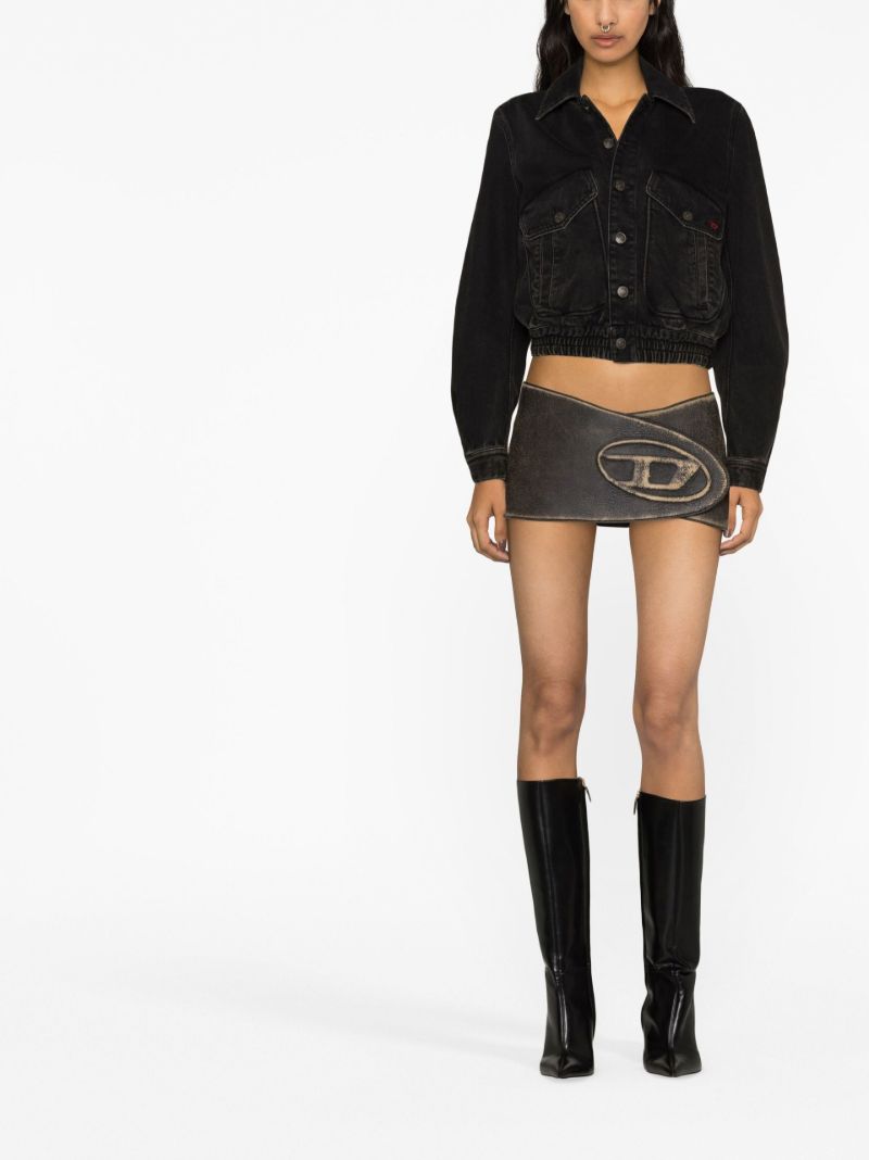 Brown Distressed Leather Mini Skirt