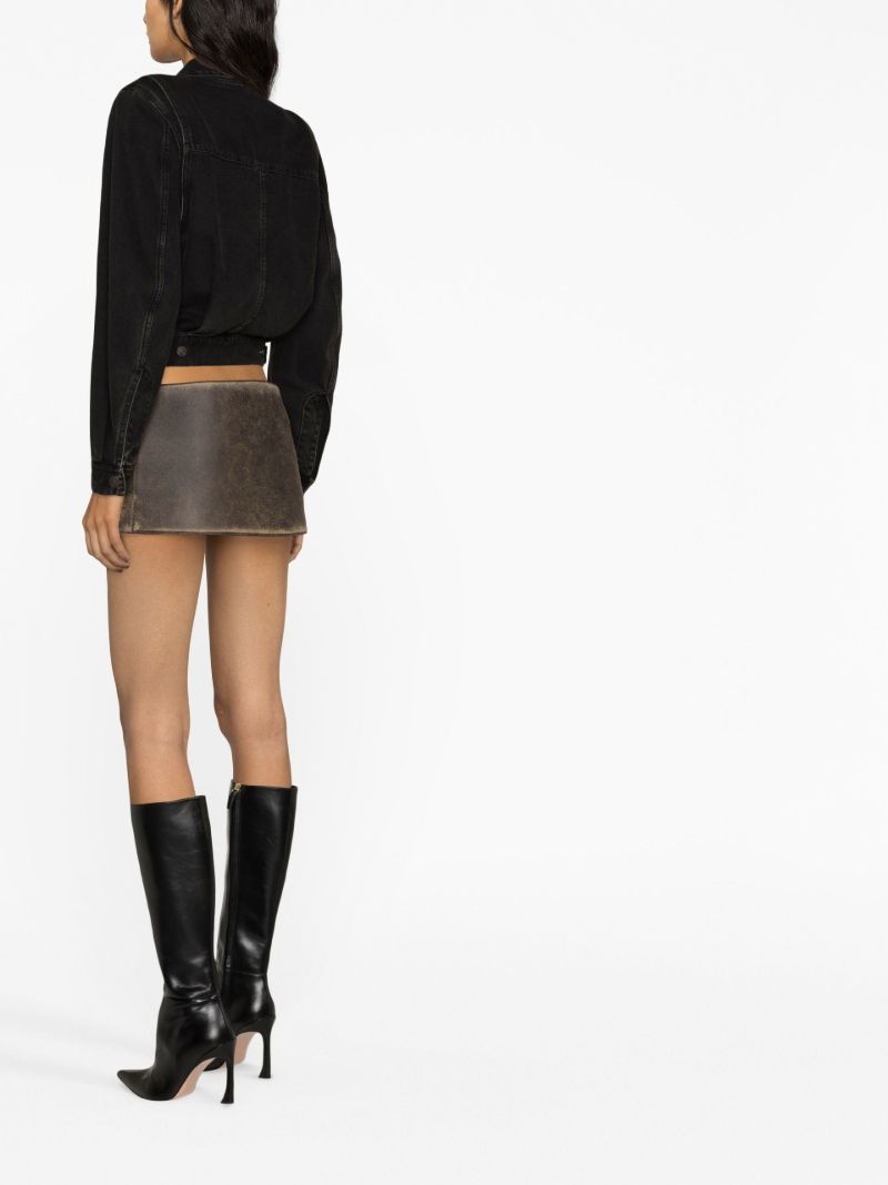 Brown Distressed Leather Mini Skirt