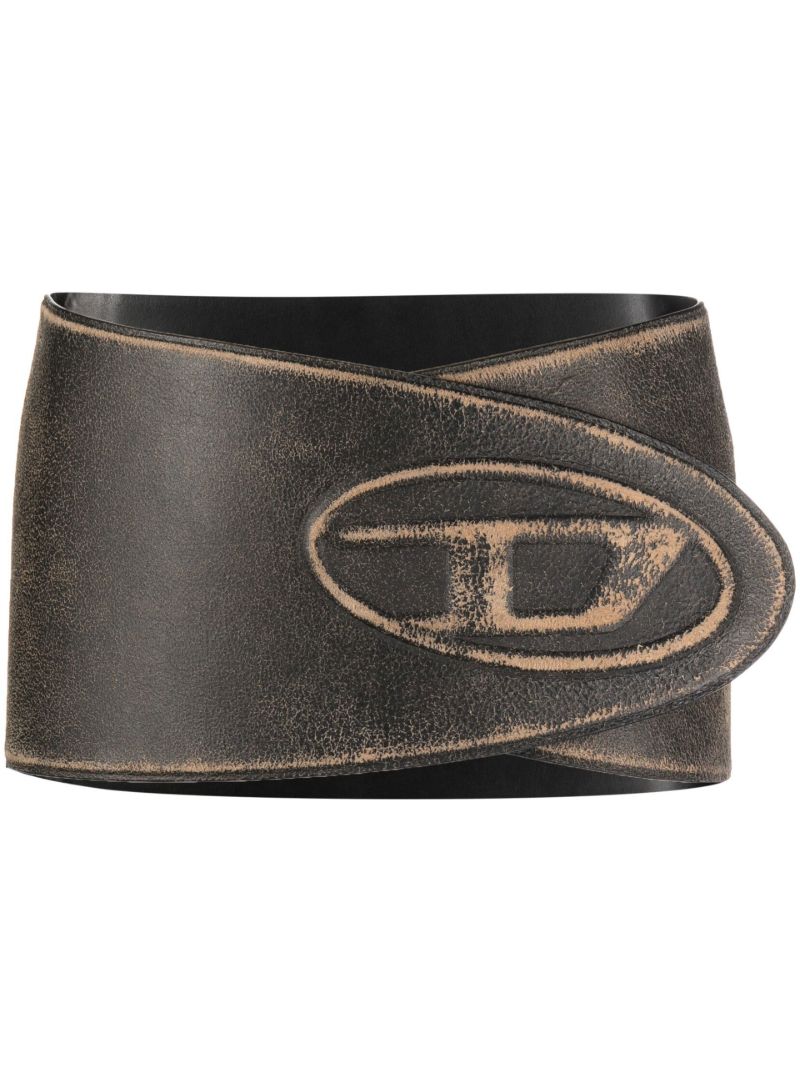 Brown Distressed Leather Mini Skirt