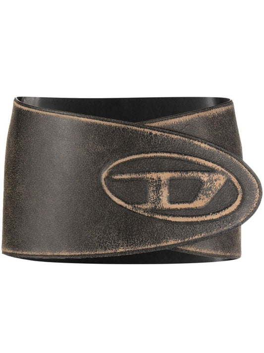 Brown Distressed Leather Mini Skirt