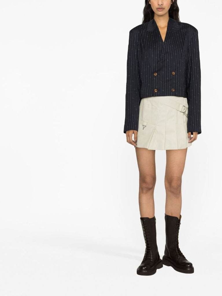 Blue Cropped Double-breasted Blazer