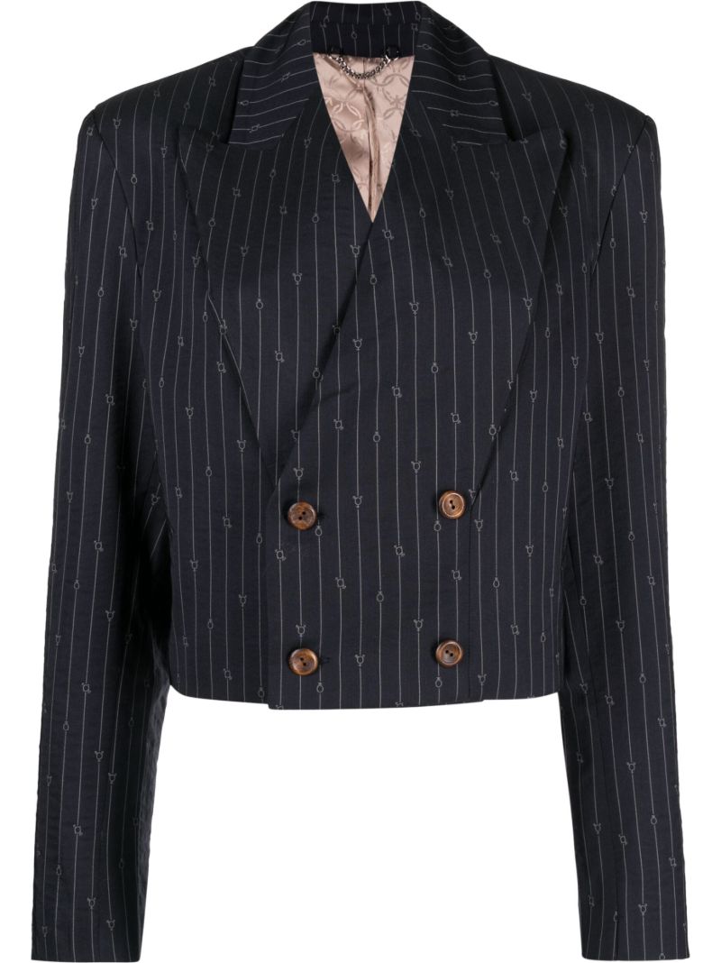 Blue Cropped Double-breasted Blazer