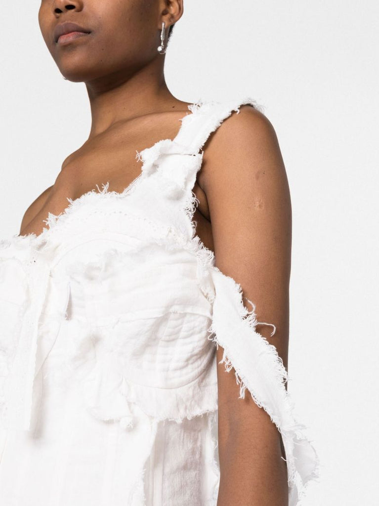 White Frayed Asymmetric Dress