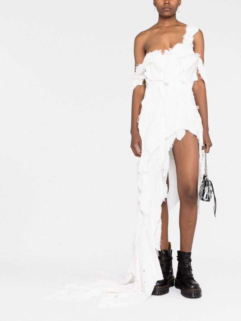 White Frayed Asymmetric Dress