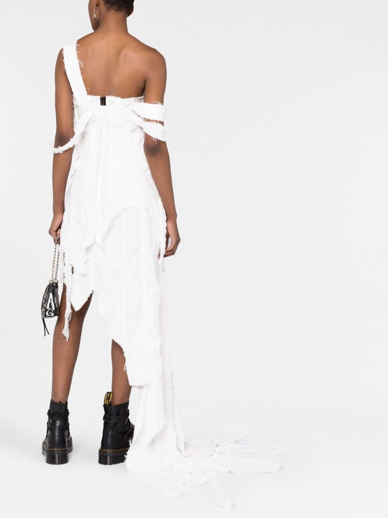 White Frayed Asymmetric Dress