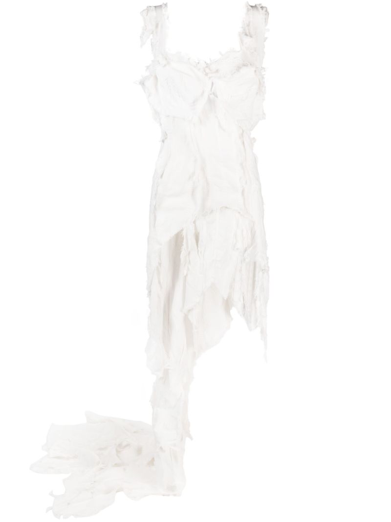 White Frayed Asymmetric Dress