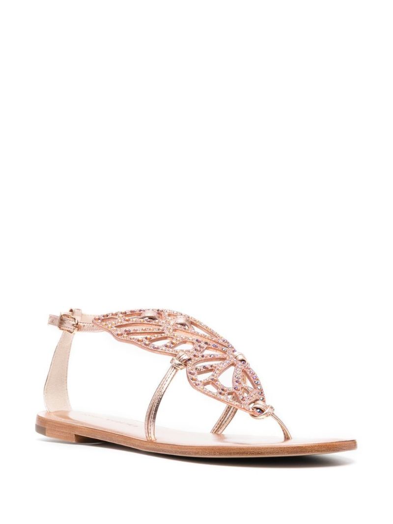 Pink Bufferfly Embellished Leather Sandals