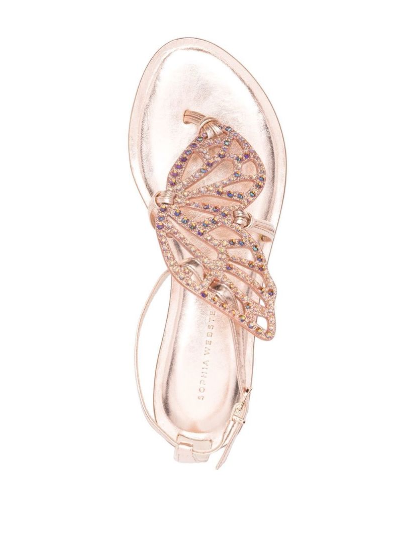 Pink Bufferfly Embellished Leather Sandals