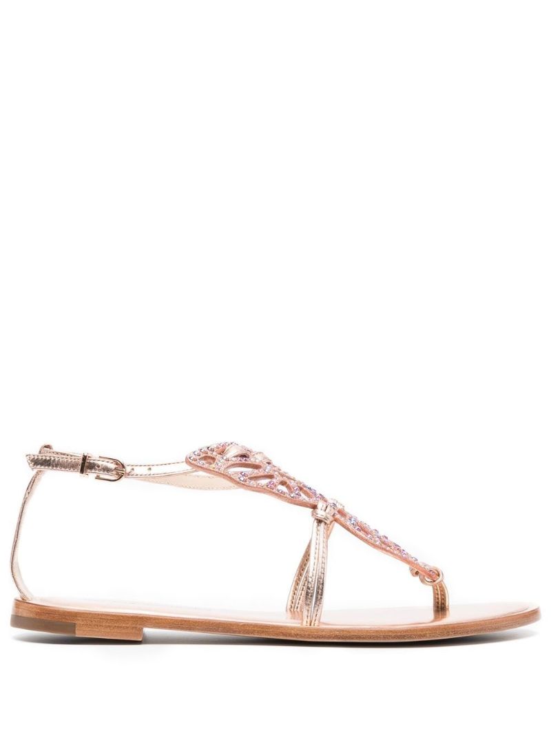 Pink Bufferfly Embellished Leather Sandals
