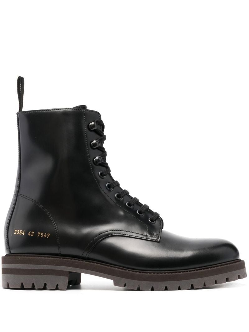 Black Leather Logo Print Ankle Boots