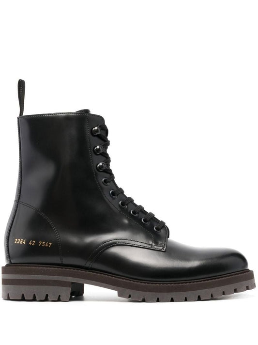Black Leather Logo Print Ankle Boots