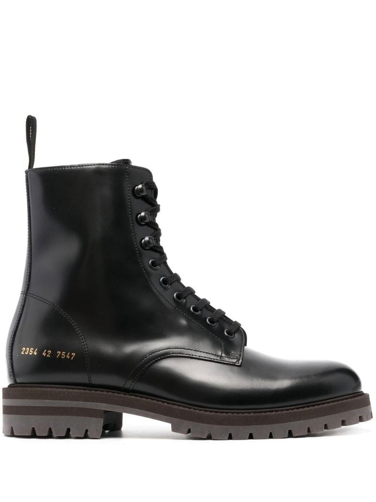 Black Leather Logo Print Ankle Boots