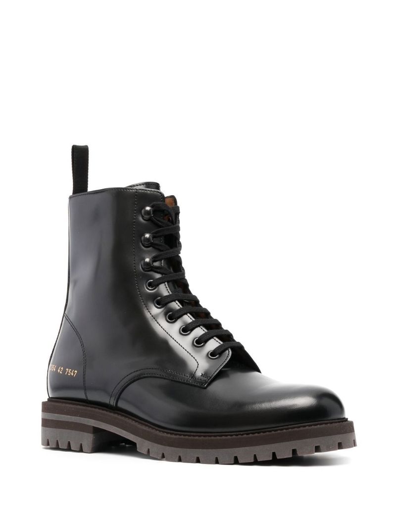 Black Leather Logo Print Ankle Boots
