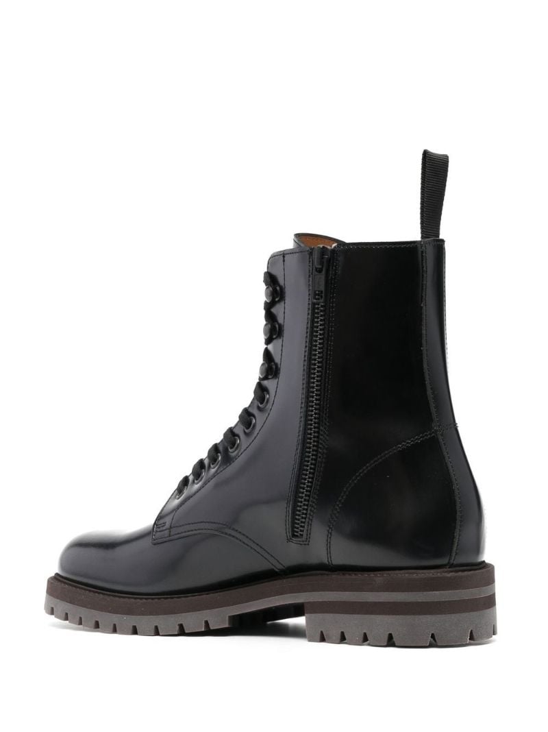 Black Leather Logo Print Ankle Boots