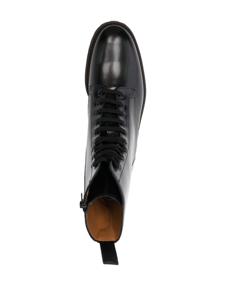 Black Leather Logo Print Ankle Boots