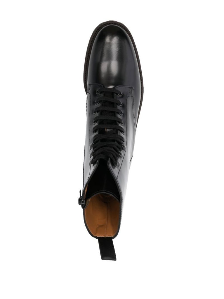 Black Leather Logo Print Ankle Boots
