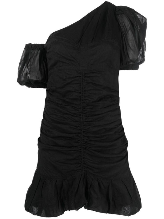 Black Lecia Asymmetric Ruched Mini Dress