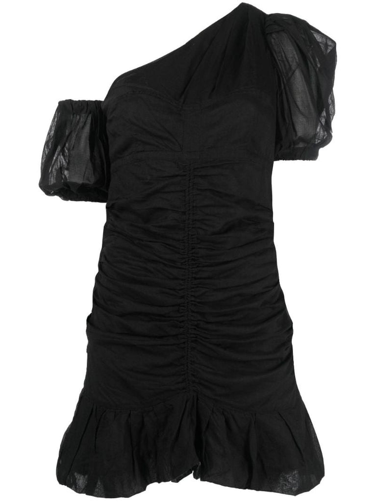 Black Lecia Asymmetric Ruched Mini Dress