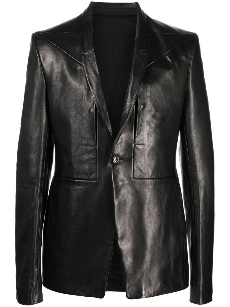 Black Leather Single-breasted Blazer
