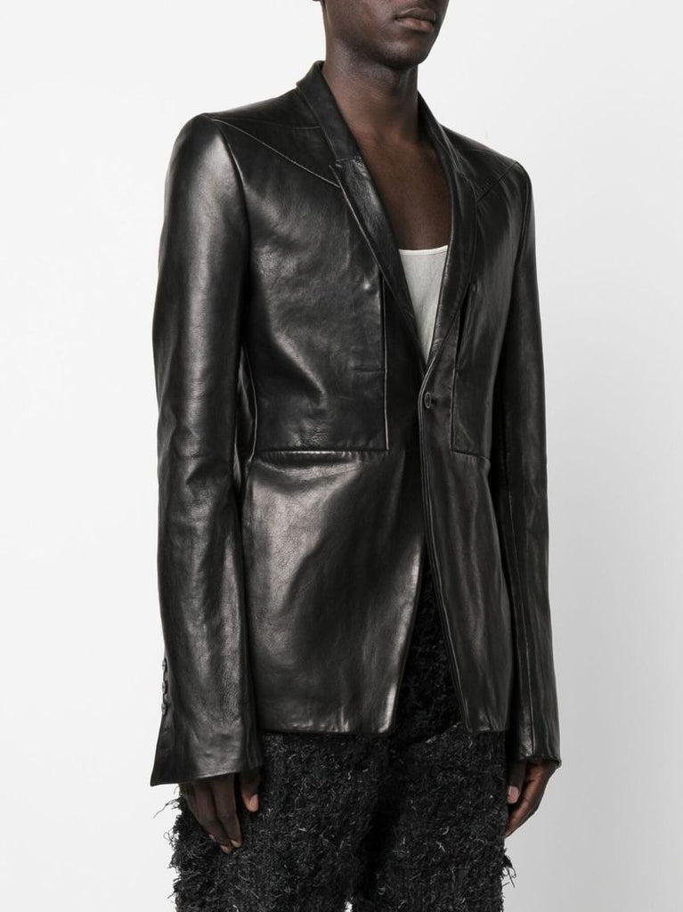 Black Leather Single-breasted Blazer