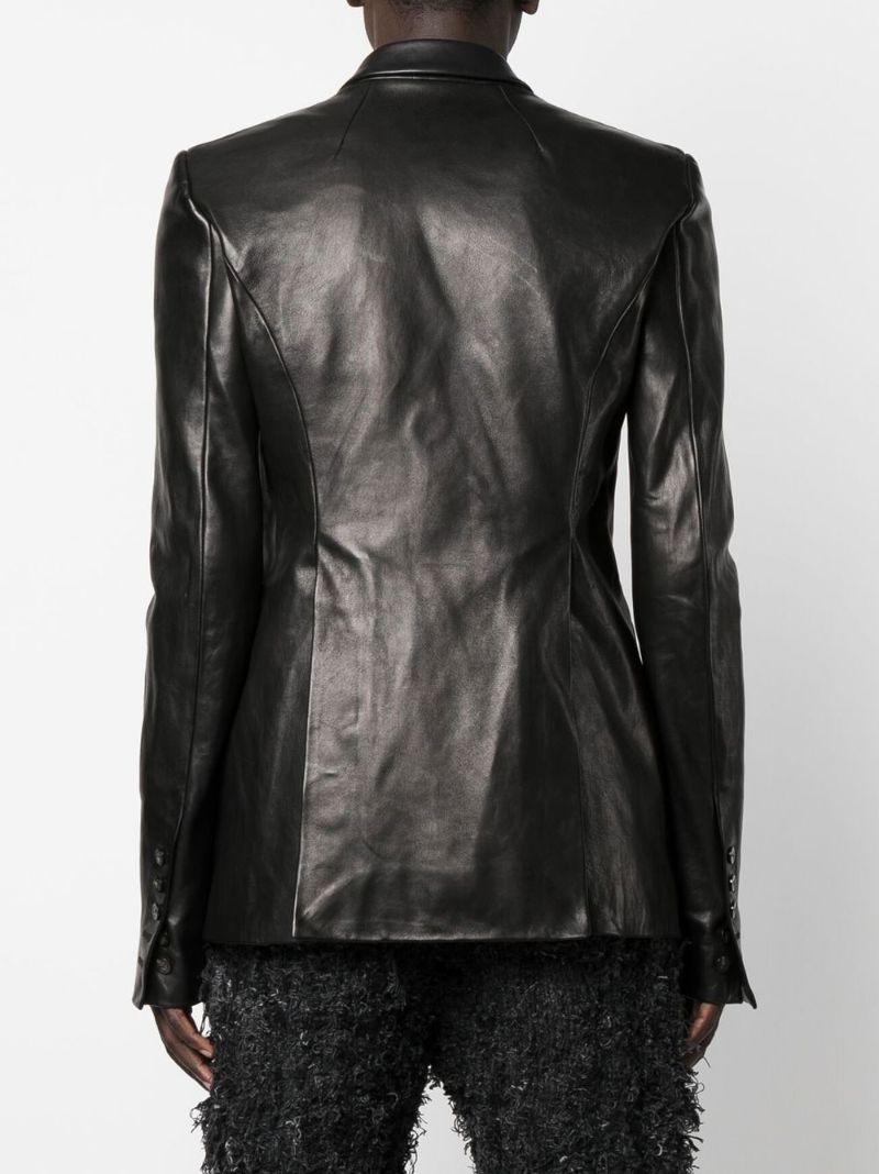 Black Leather Single-breasted Blazer