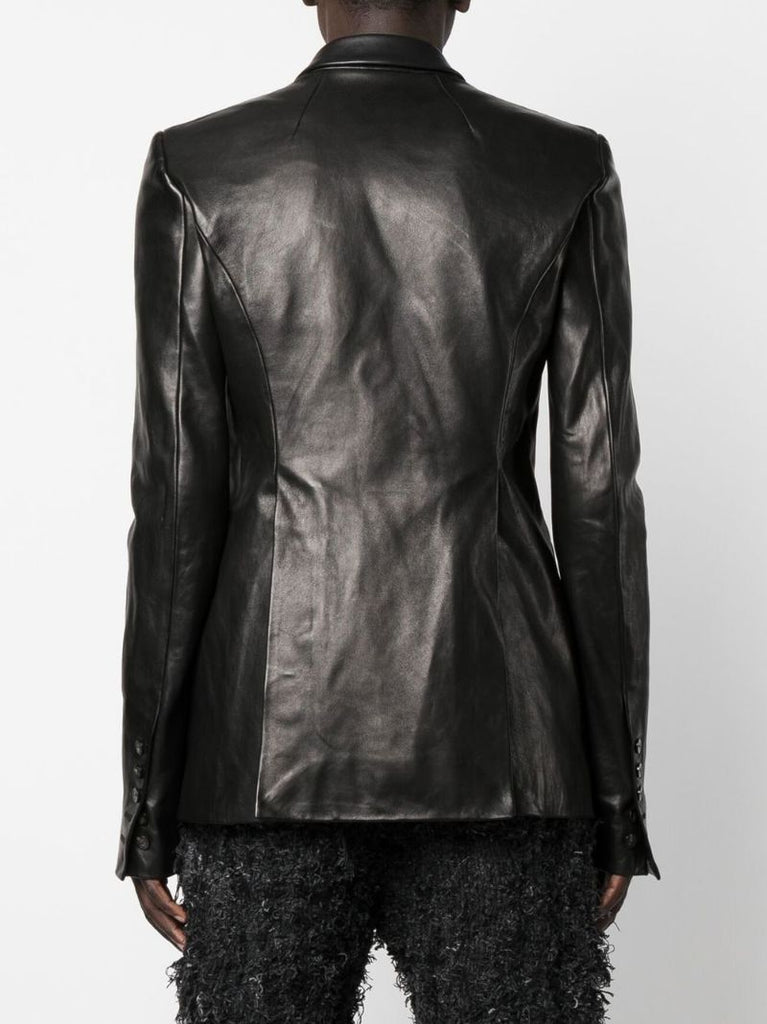 Black Leather Single-breasted Blazer