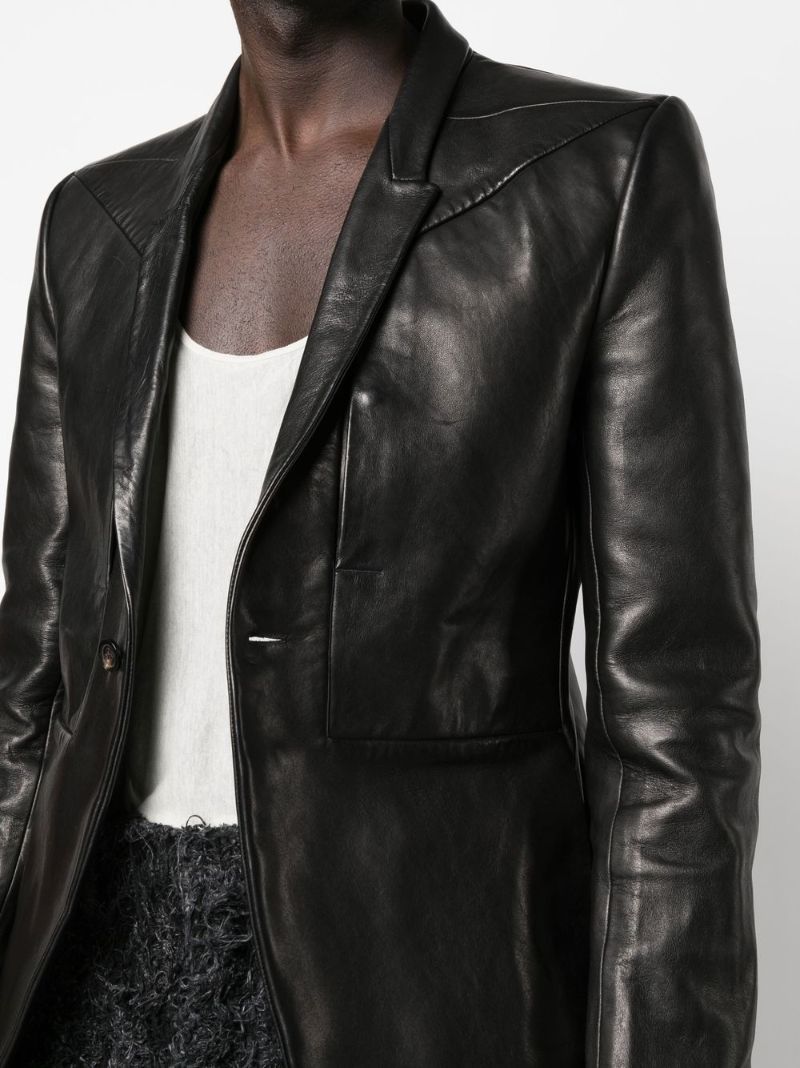 Black Leather Single-breasted Blazer