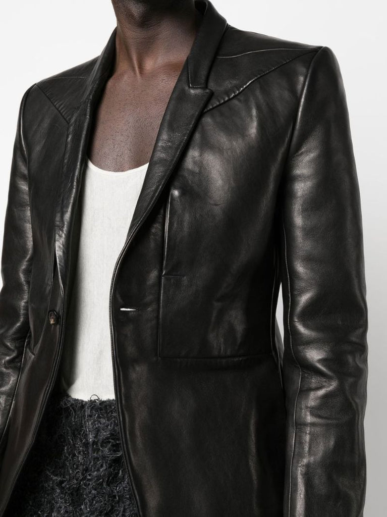 Black Leather Single-breasted Blazer