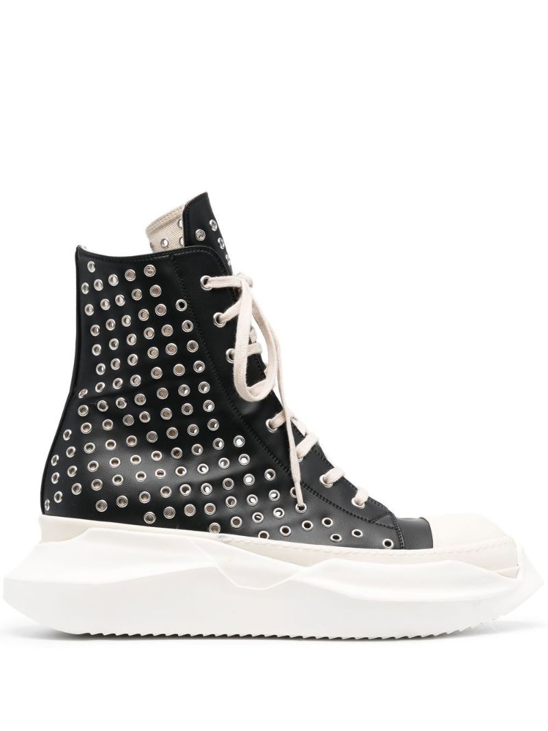 Black Abstract Eyelet Leather Sneakers