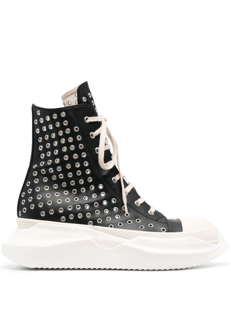 Black Abstract Eyelet Leather Sneakers