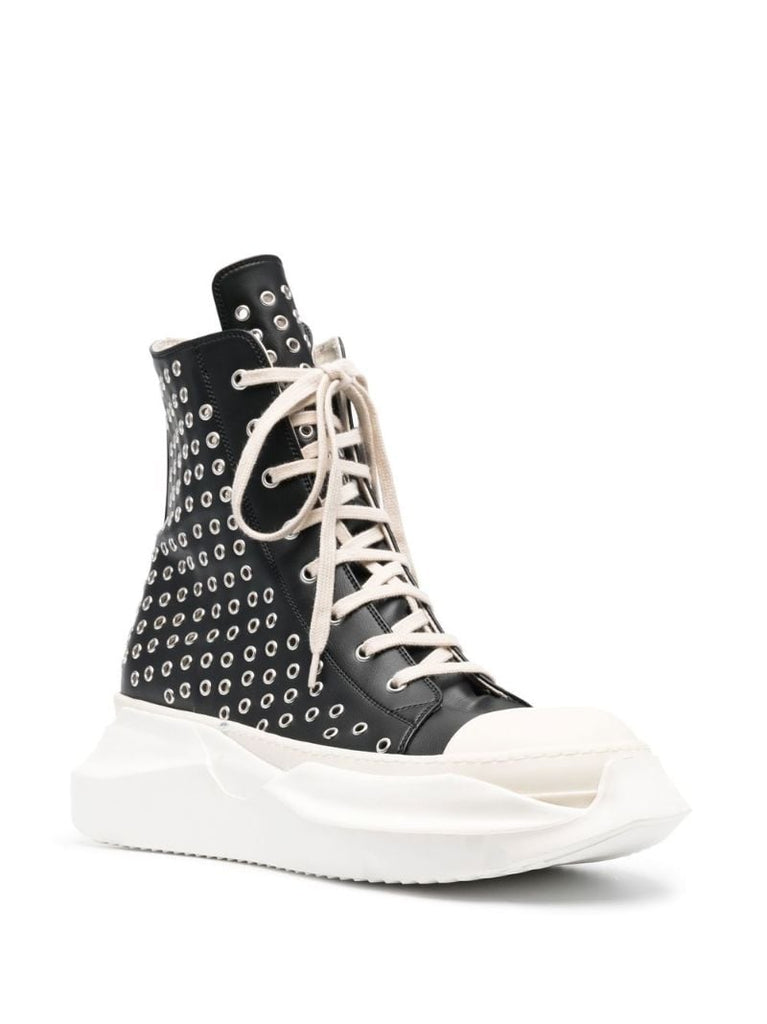 Black Abstract Eyelet Leather Sneakers