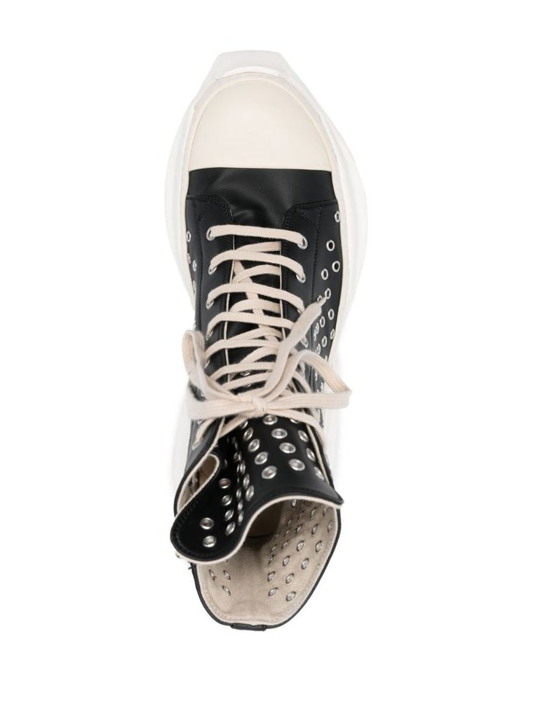 Black Abstract Eyelet Leather Sneakers